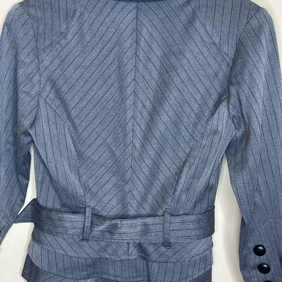 𝅺BISOU bisou michele bohbot 3/4 sleeve gray striped suit belted jacket - Picture 3 of 6